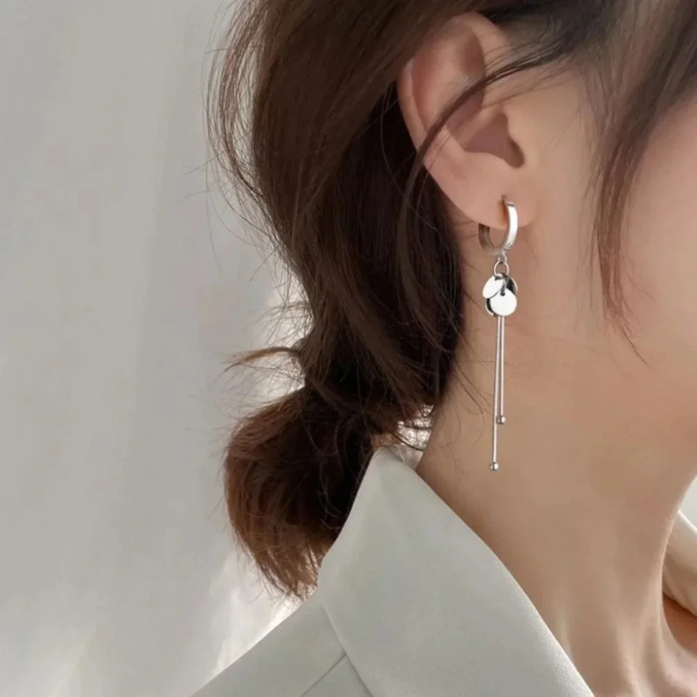 925 Sterling Silver Hoop Coin Disc Tassel Earrings
